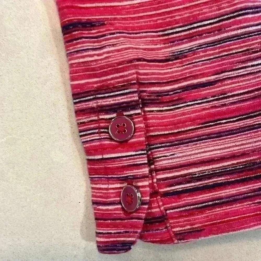 T by Talbots Top. V-neck. Longsleeves w/button detailing. Pink/black pattern. S. - Picture 6 of 8